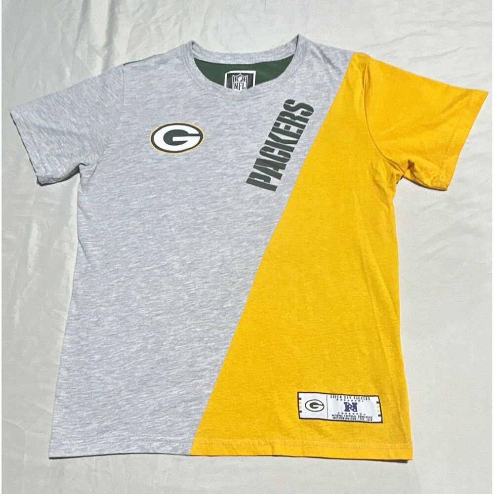 NFL Team Apparel Green Bay Packers Colorblock T-Shirt Youth XL 14-16 Gold Grey